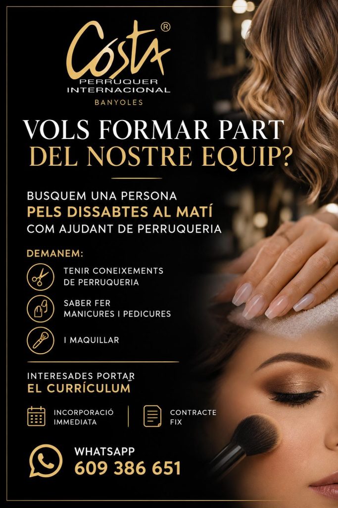 Oferta de feina d'ajudant de perruqueria a Banyoles