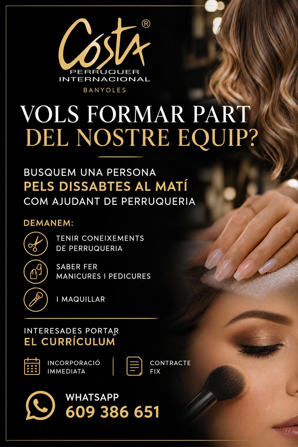 Oferta de feina d'ajudant de perruqueria a Banyoles